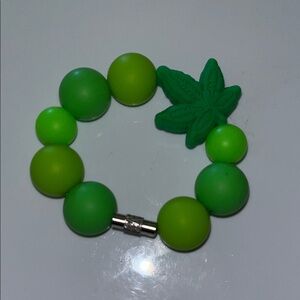 Green Beaded keychain with Leaf Charm
